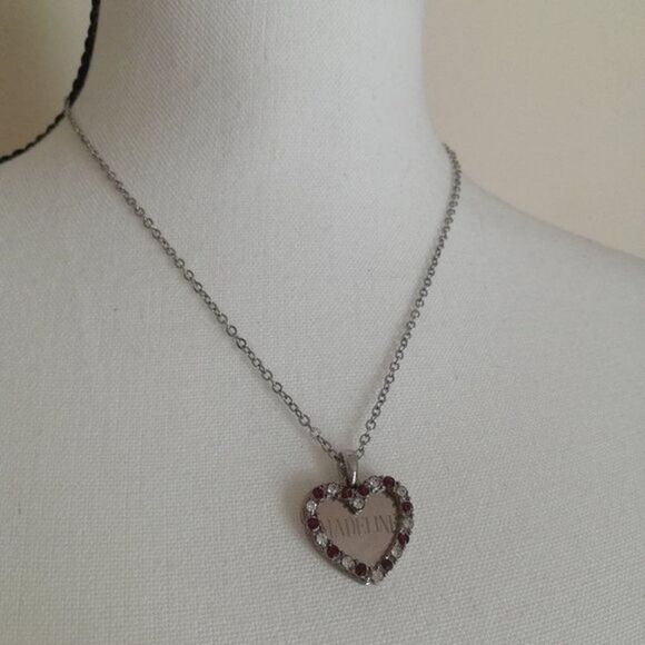 Madeline Heart Disc Crystal Embellished Heart Figural Double Pendant Necklace - Picture 2 of 9